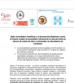 Siete sociedades científicas y la Asociación Española contra el Cáncer avalan la necesidad y eficacia de la vacuna frente al cáncer de cuello de útero y presentan un documento de consenso